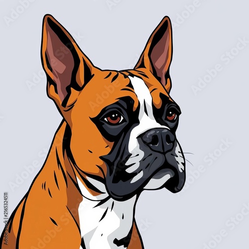 Boxer dog illustration with bold lines and simplicity, simple, black