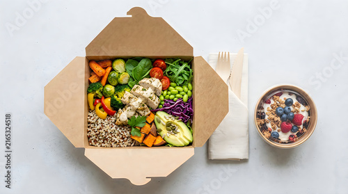 Healthy meal prep with fresh vegetables and grains