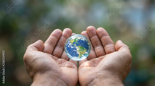 Conservation, Earth. Hand hold water drop with earth , Generative Ai