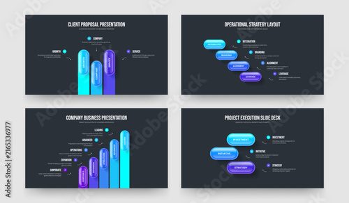 Investor Portfolio 3 4 5 Step Infographic Slideshow Template Set. Market Review Three Four Five Option Diagram Presentation Layout Vector Illustration Bundle.