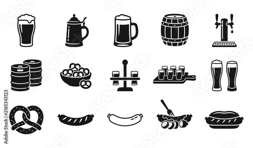 Collection of Oktoberfest beer glasses and aluminum beverage cans for festive celebration and pub menu design elements vectors