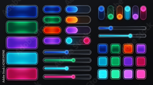 Complete Glassmorphism UI Design System with Glowing Buttons, Toggle Switches, Sliders, and App Icons