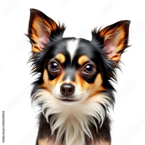 Long-coated black and tan Chihuahua isolated over white background, Tan, Furry