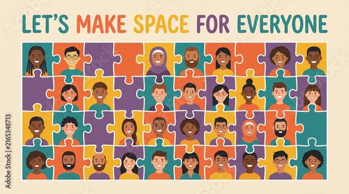 Diversity and Inclusion Concept with Multicultural People in Puzzle Pieces