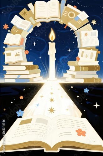 Teacher's Day Tribute Concept Art Featuring a Giant Knowledge Candle Illuminating a Student's Educational Path