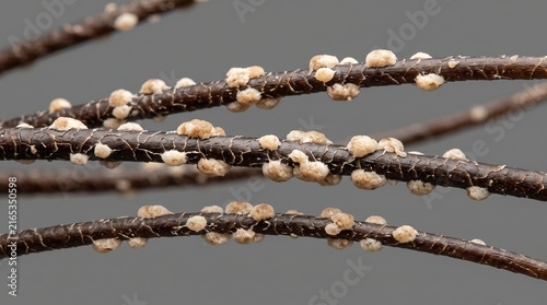 Extreme macro photo of hair shafts infected with white piedra fungal nodules