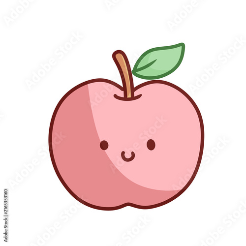Cute Pink Apple with Leaf Cartoon Illustration