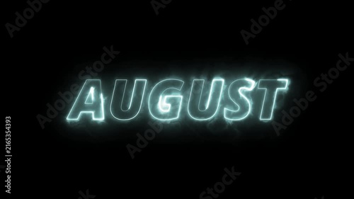 Moderan text monthly animation with saber, August text animation in 4k with alpha channel.