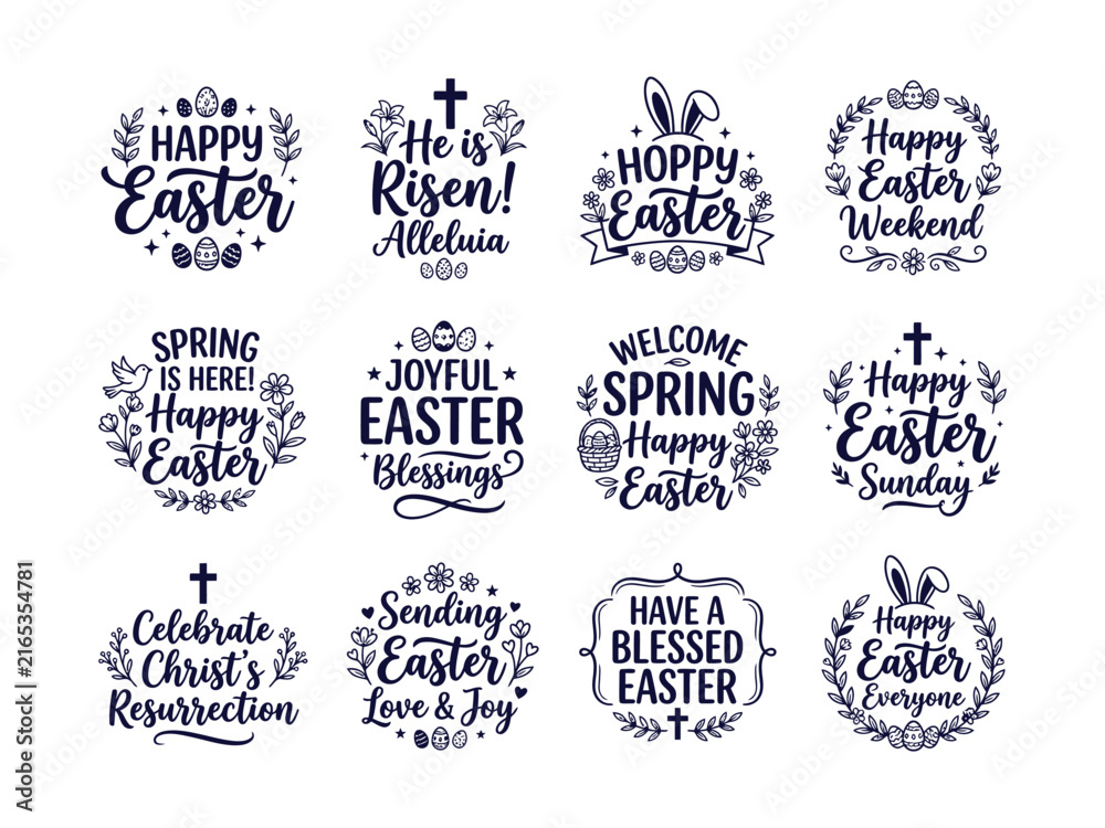 Naklejka premium Collection of hand lettered easter quotes and phrases in a distressed ink style