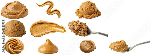Fotografie A collection of peanut butter dollops, scoops, smears, and swirls in creamy and crunchy textures