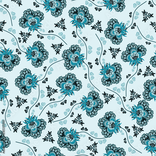 Floral seamless pattern, Flower chintz pattern seamless vector border print. Botanical batik background. Arabesque floral ornament motif for decoration fabric, women clothing, scarf, wallpaper design.
