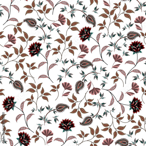 Floral seamless pattern, Flower chintz pattern seamless vector border print. Botanical batik background. Arabesque floral ornament motif for decoration fabric, women clothing, scarf, wallpaper design.