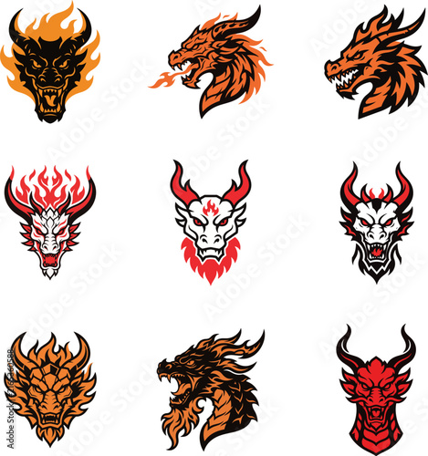 Set of Red and Black Fire Flames Collection Isolated Minimalist Flame Elements for Design and Branding