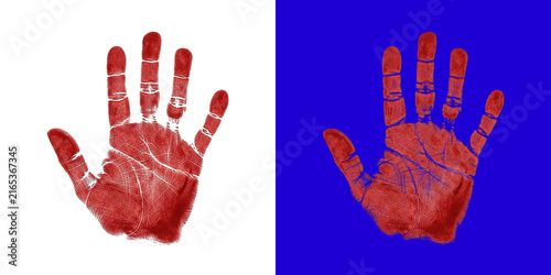 Red human hand print silhouette graphic design element for identity security