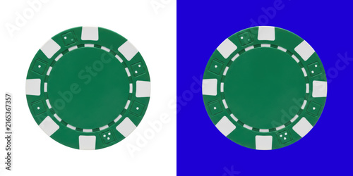 Two single green poker chips for casino gambling games