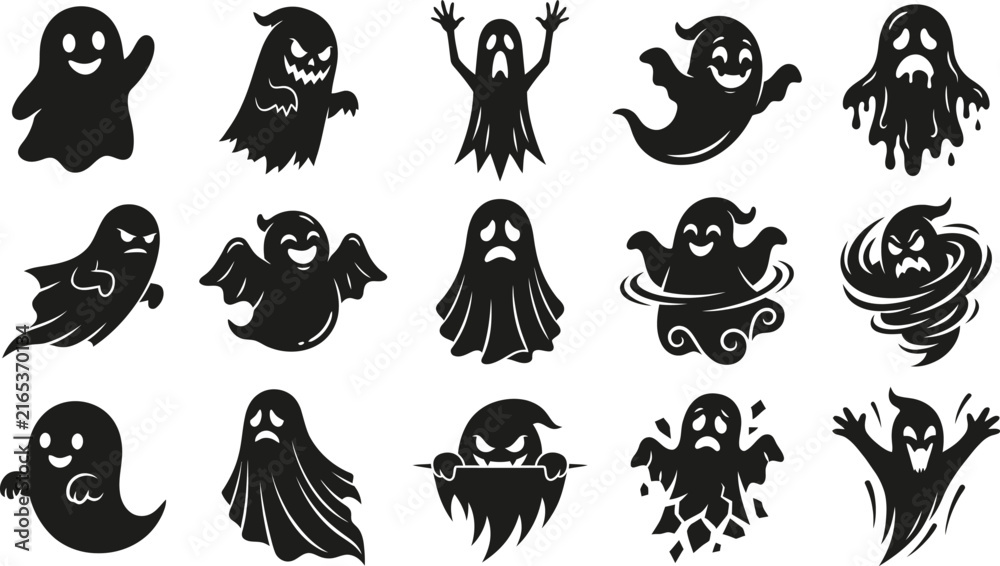 Obraz premium A spooky collection of ghost silhouettes in a halloween vector bundle for fun holiday party design projects and decorations