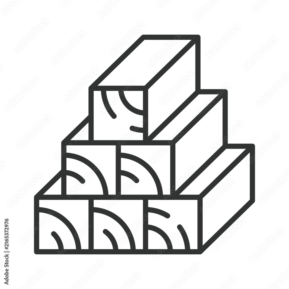Naklejka premium Stack of wood lumber icon in line design. Wood, lumber, timber, stack, construction material, forestry, sawmill on white background vector. Stack of wood lumber editable stroke icon.