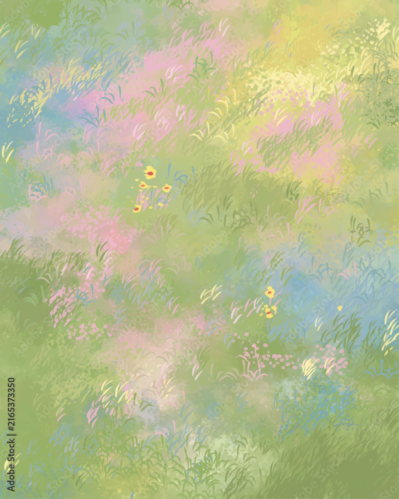 Naklejka premium Hand Drawn Pastel Floral Meadow Wildflowers Top View Vector Background Illustration