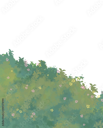 Bush With Small Pink Flowers Hand Drawn Vector Illustration Botanical Frame Corner Design