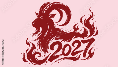 Bild auf Leinwand 2027 year of the goat chinese zodiac sign with artistic fire effect and brush ca