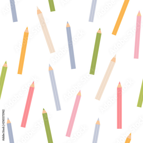 Pattern with colored pencils on white background. Vector seamless texture