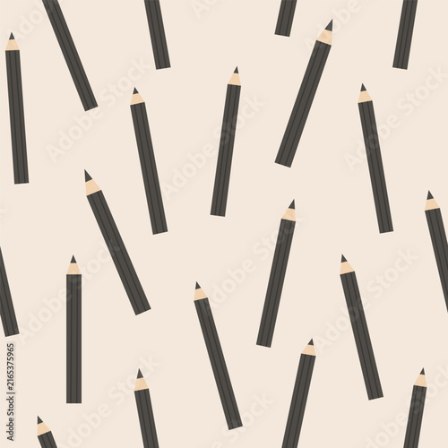 Pattern with black pencils on beige background. Vector seamless texture