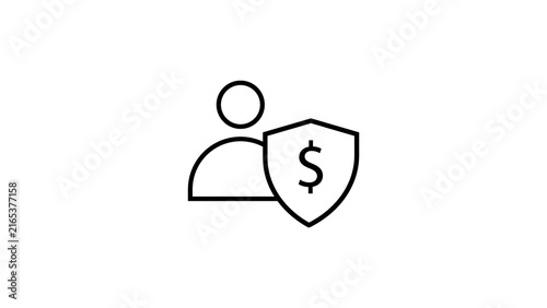 Financial protection line icon showing person and shield with dollar sign for money safety.