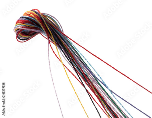 Colorful tangled electrical wires bundled together