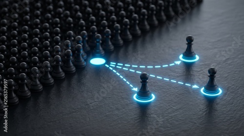 Talent selection concept with highlighted individual in connected network representing recruitment and leadership strategy