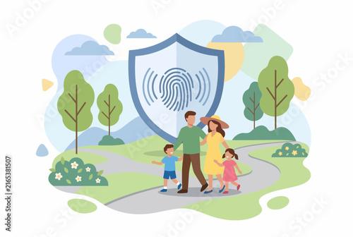 Family Life Insurance with Biometric Protection Concept