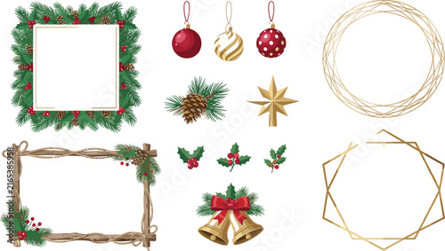Watercolor christmas collection with festive frames and decorative elements for holiday greeting cards and winter design projects