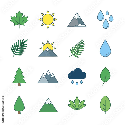 Nature Icon Collection Set of Botanical Wildlife and Environmental Vector Symbols for Modern Design Projects