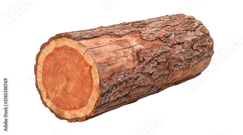 Bild auf Leinwand Robust cut tree log with detailed bark and distinct reddish growth rings, isolated on a crisp transparent background