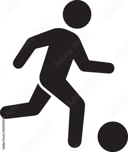 Silhouette of person playing soccer kicking ball on plain background minimalist design