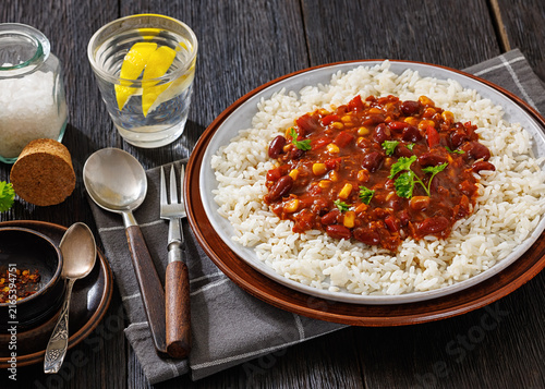 Rajma Masala served with Rice on a plate