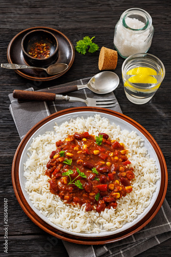 Kidney Bean Ragout topped on white steamed Rice