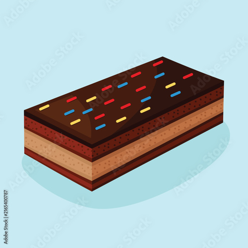 Square Cake Tart Bread Sprinkle Topping and Chocolate Brown Colored Isolated Gourmet Pastry Vector Bright Stylized