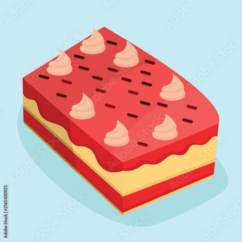 Square Cake Tart Bread Pink Colored Frosting Isolated Gourmet Pastry Vector Bright Stylized
