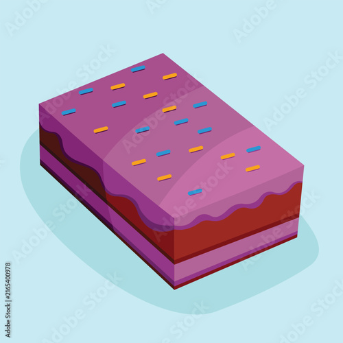 Square Cake Tart Bread with Sprinkle Topping Purple Colored Isolated Gourmet Pastry Vector Bright Stylized