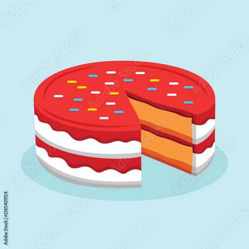 Cake Tart Bread with Sprinkle Topping Pink Colored Isolated Gourmet Pastry Vector Bright Stylized