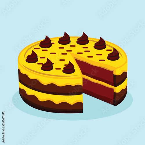 Cake Tart Bread Yellow and Brown Colored Isolated Gourmet Pastry Vector Bright Stylized