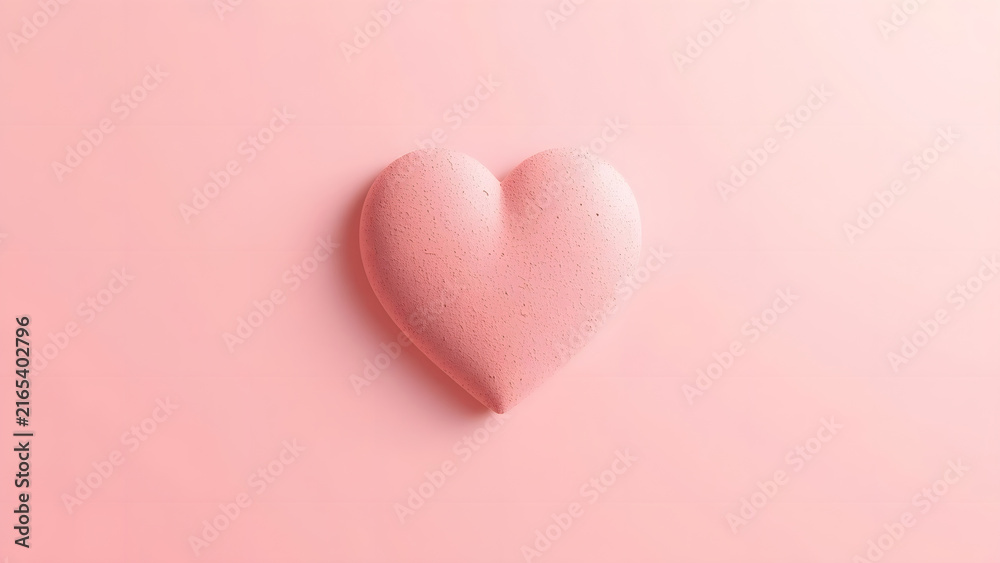 Fototapeta premium Soft Pink Heart Shape Object on Pastel Background - Love, Romance, Valentine's Day Concept