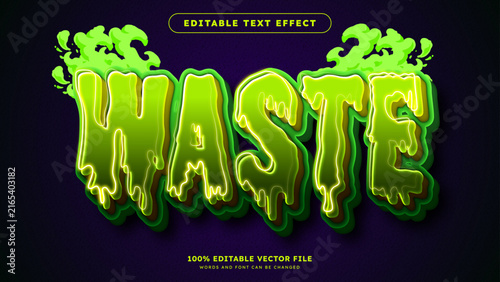 Neon green slime dripping text effect for scary horror Halloween design editable vector