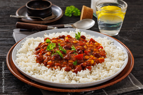 Cassoulet Vegetarian with Rice on a plate