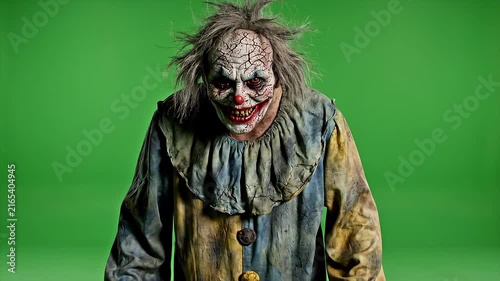 Creepy Clown Walking Toward Camera on Green Screen