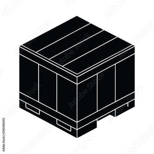 Isometric wooden crate on a shipping pallet, cargo box for logistics and transportation, vector icon illustration