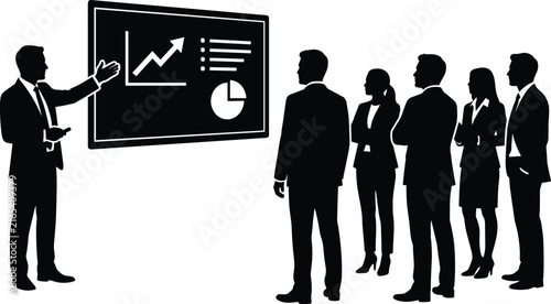 Business Presentation Silhouette with Corporate Team and Analytics Board