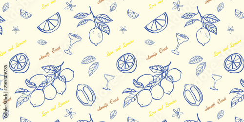 Amalfi Coast lemons seamless vector Pattern
