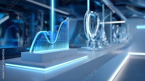 Futuristic Data Visualization Display with Digital Graphs and Light Effects in Modern Technology Environment