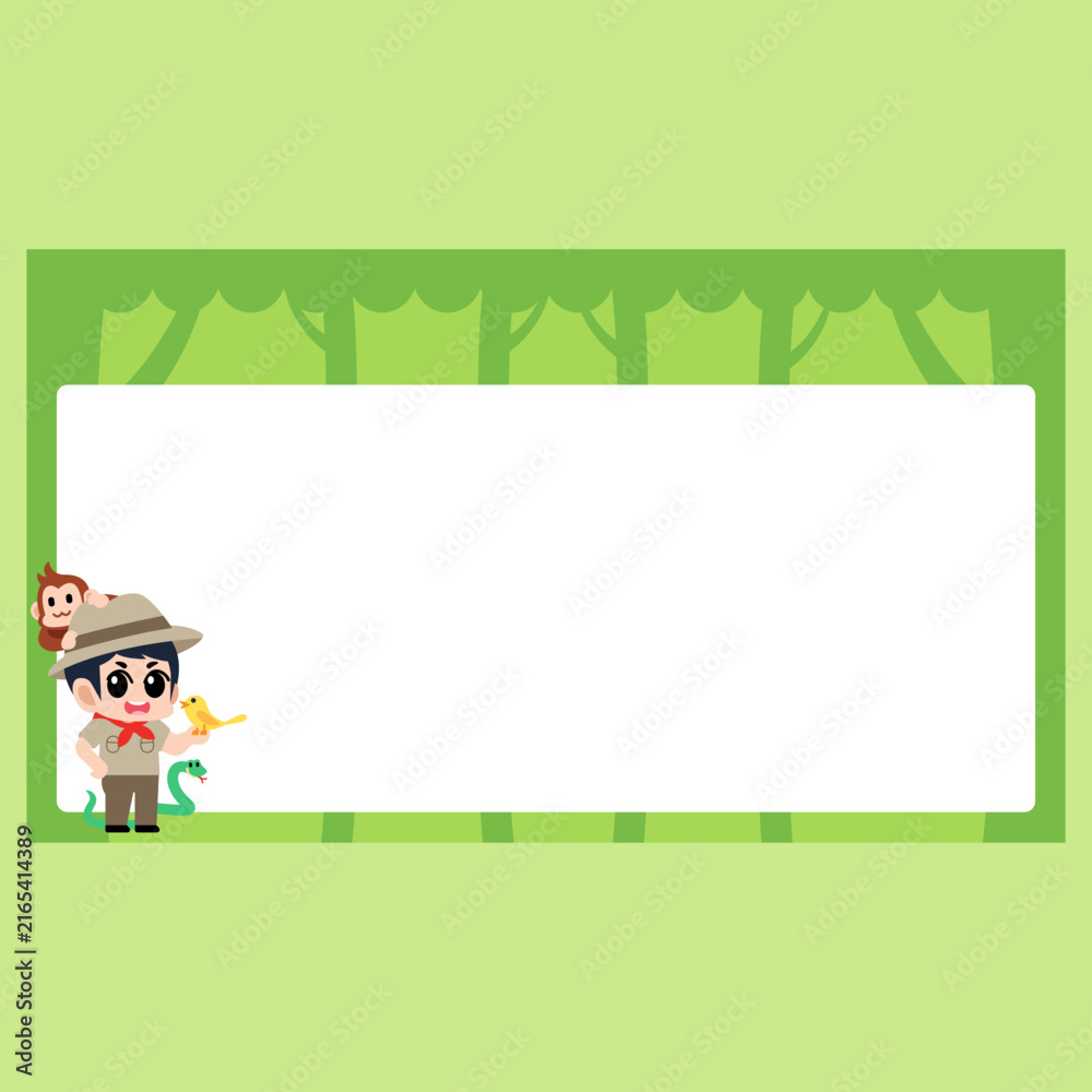 Fototapeta premium Cute Forest Ranger with Animals ID Card and Name Tag for Kids, Cartoon Wildlife Conservation Badge Illustration